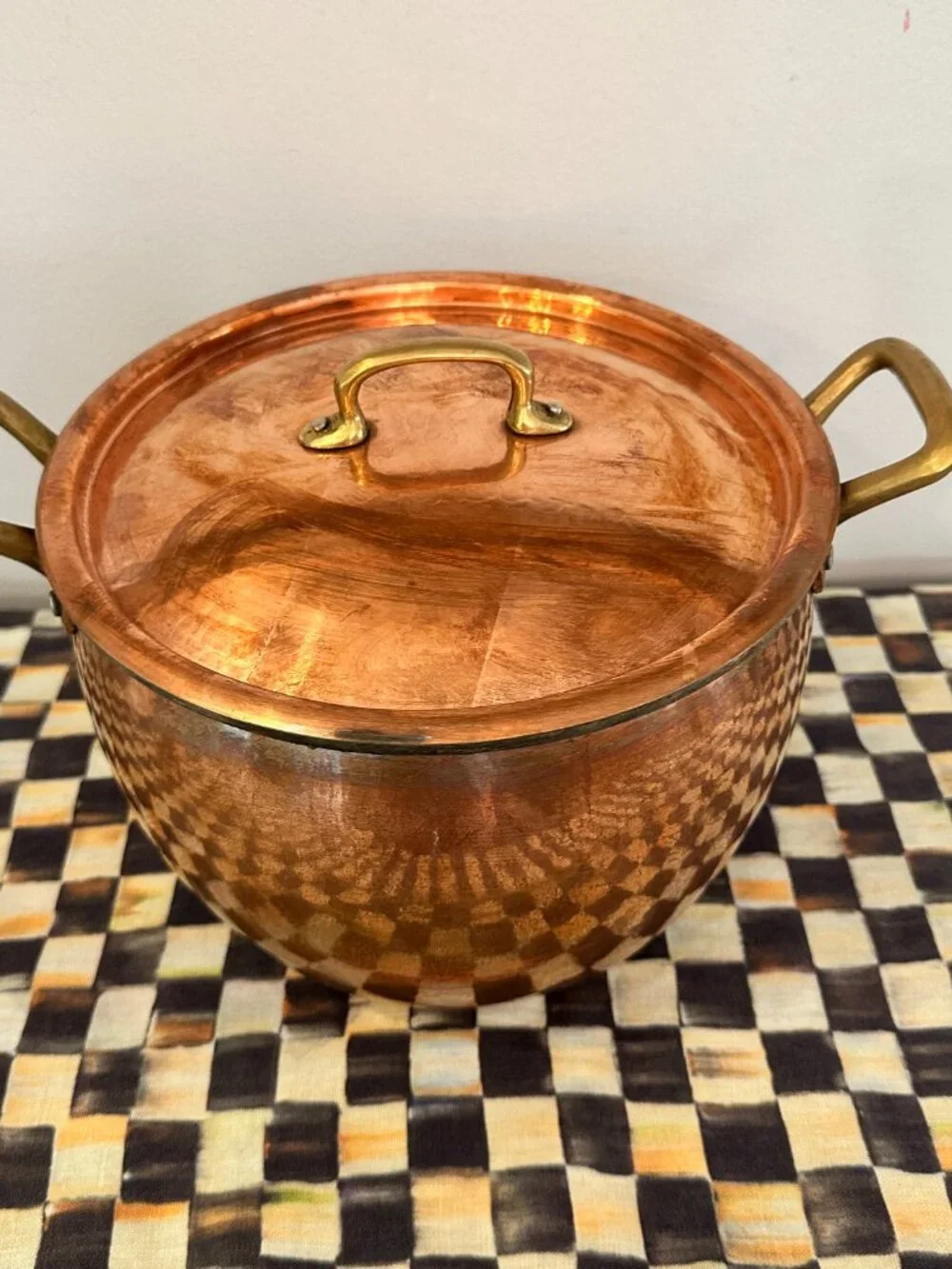 Vintage Ruffoni Italy Hammered 8 Quart Tin Lined Copper Cooking Stock Pot